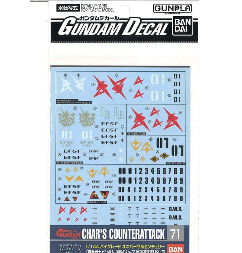 Gundam Decal 71 Char's Counterattack EFSF 1/144 – Decalcomanie ad acqua Bandai